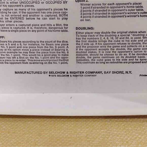 Vintage 1975 Backgammon Board Game Selchow & Righter Co COMPLETE - Picture 8 of 8